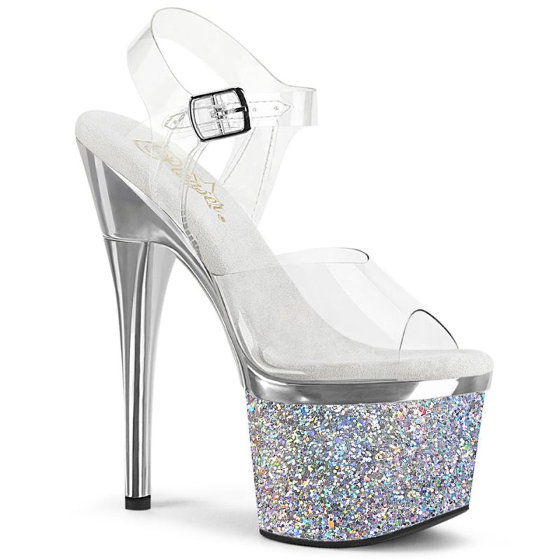 Pleaser Esteem-708CHLG Hakken Dames Zilver | BELGIE BEGCXTBU