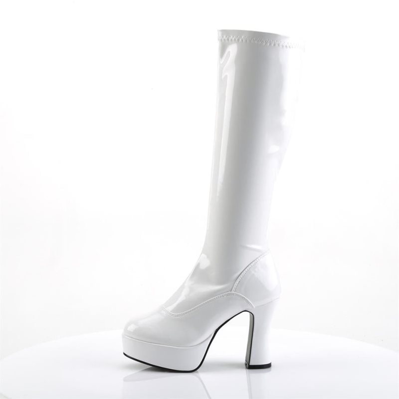 Pleaser Exotica-2000 Knie Laarzen Dames Wit | BELGIE BEBPTVOA