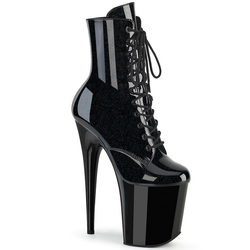 Pleaser Flamingo-1020BLG Glitter Laarzen Dames Zwart Blauw | BELGIE BECEKIMO