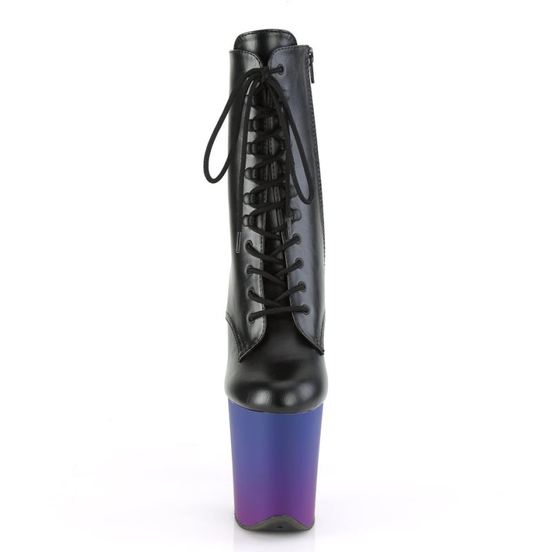 Pleaser Flamingo-1020BP Vegan Leather Laarzen Dames Zwart Blauw | BELGIE BEBDGMPY