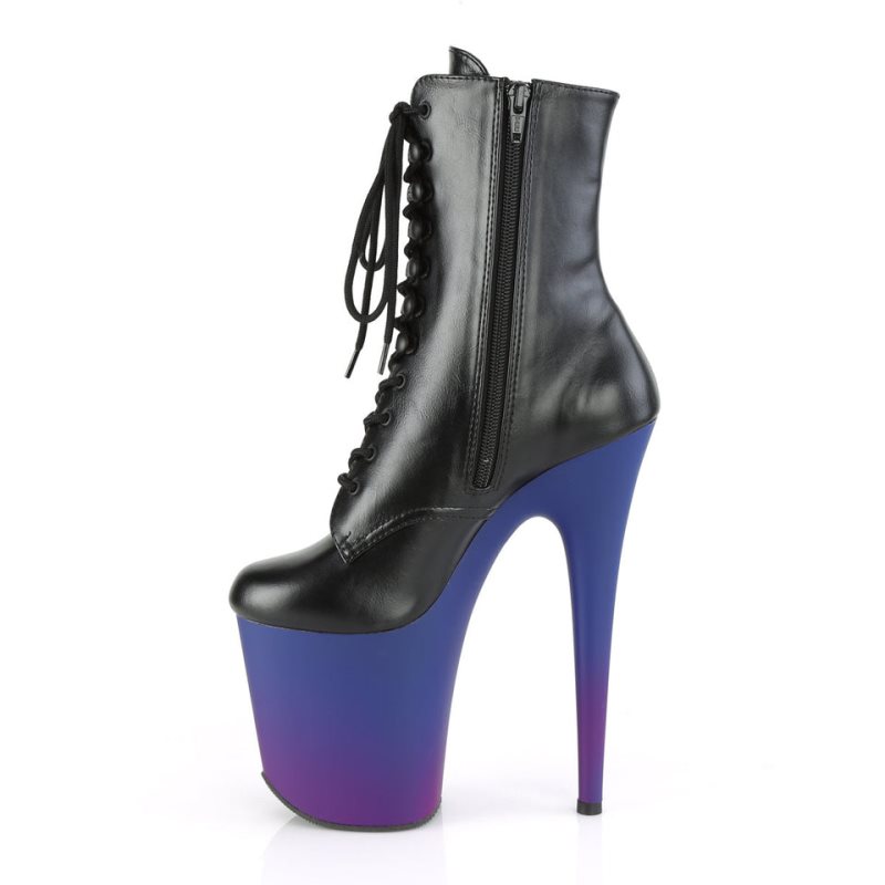 Pleaser Flamingo-1020BP Vegan Leather Laarzen Dames Zwart Blauw | BELGIE BEBDGMPY