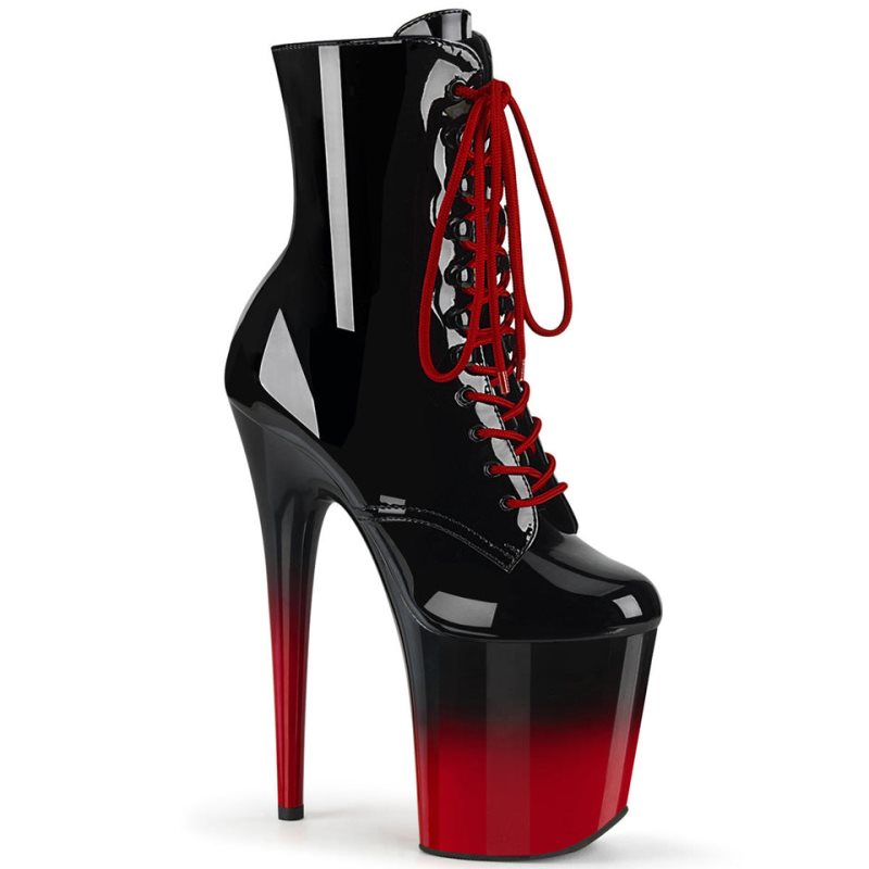 Pleaser Flamingo-1020BR-H Laarzen Dames Zwart Rood | BELGIE BEFHZRVS