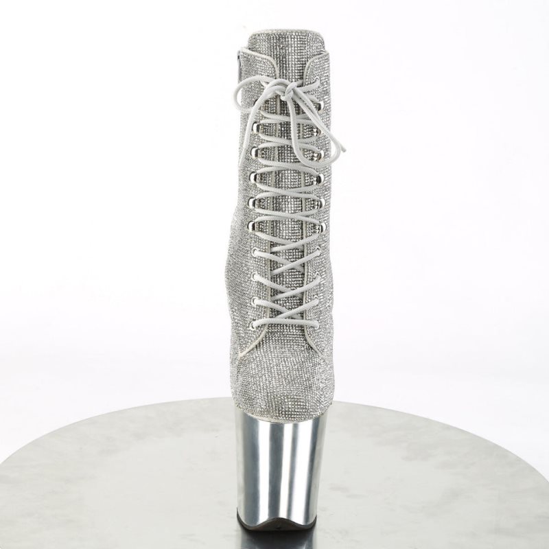 Pleaser Flamingo-1020CHRS Laarzen Dames Zilver | BELGIE BEVQTKGW