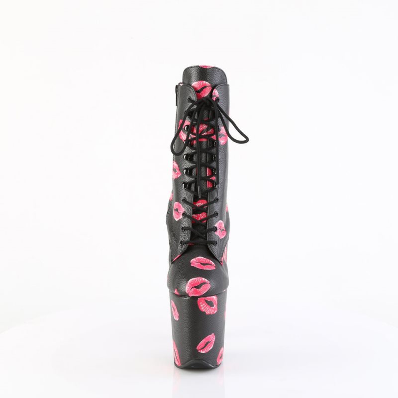Pleaser Flamingo-1020KISSES Vegan Leather Laarzen Dames Zwart | BELGIE BEWHBCUZ
