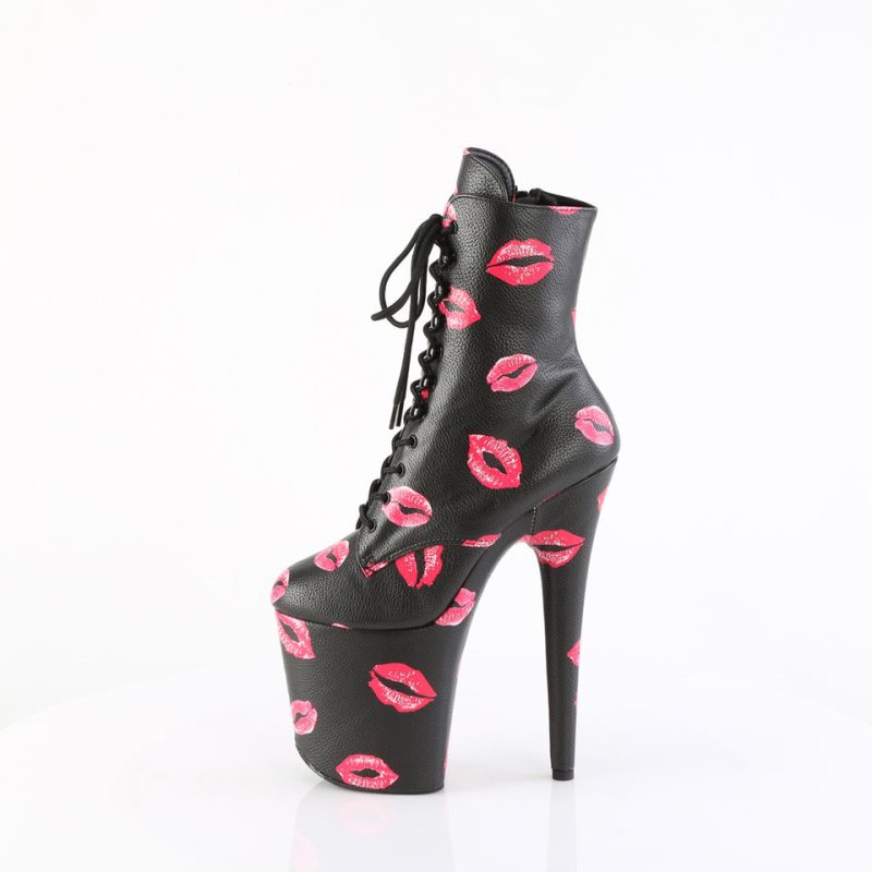 Pleaser Flamingo-1020KISSES Vegan Leather Laarzen Dames Zwart | BELGIE BEWHBCUZ