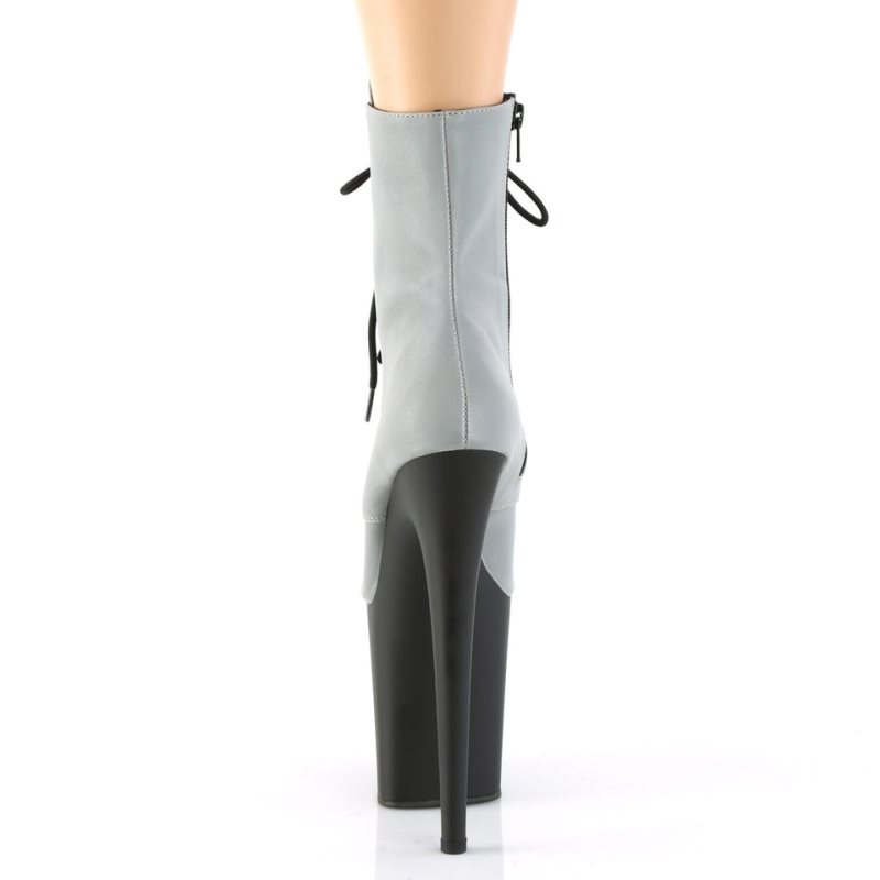 Pleaser Flamingo-1020REFL Laarzen Dames Zilver Zwart | BELGIE BEEKBGQY