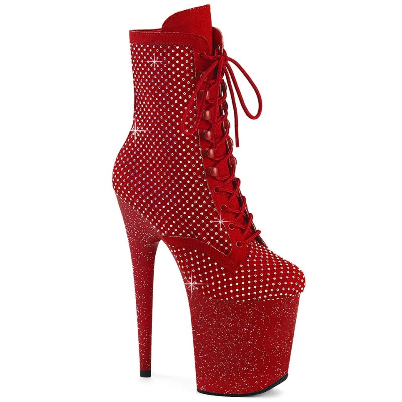 Pleaser Flamingo-1020RM Faux Suede Laarzen Dames Rood Rood | BELGIE BEQLOKEF