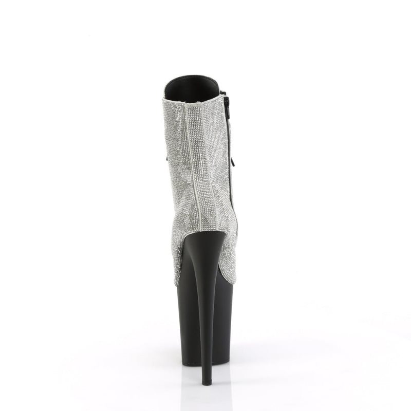 Pleaser Flamingo-1020RS Laarzen Dames Zilver Zwart | BELGIE BELENVOT
