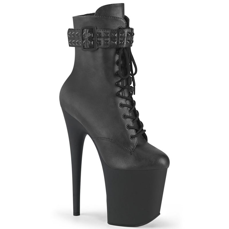 Pleaser Flamingo-1020STR Vegan Leather Laarzen Dames Zwart | BELGIE BEQVHZYD