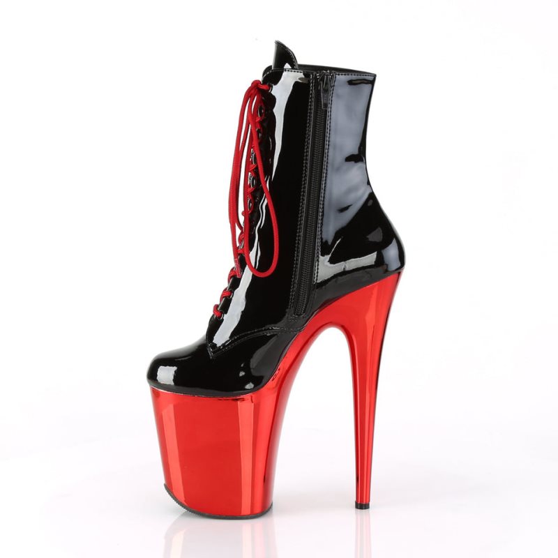 Pleaser Flamingo-1020 Laarzen Dames Zwart Rood | BELGIE BEJATFBK