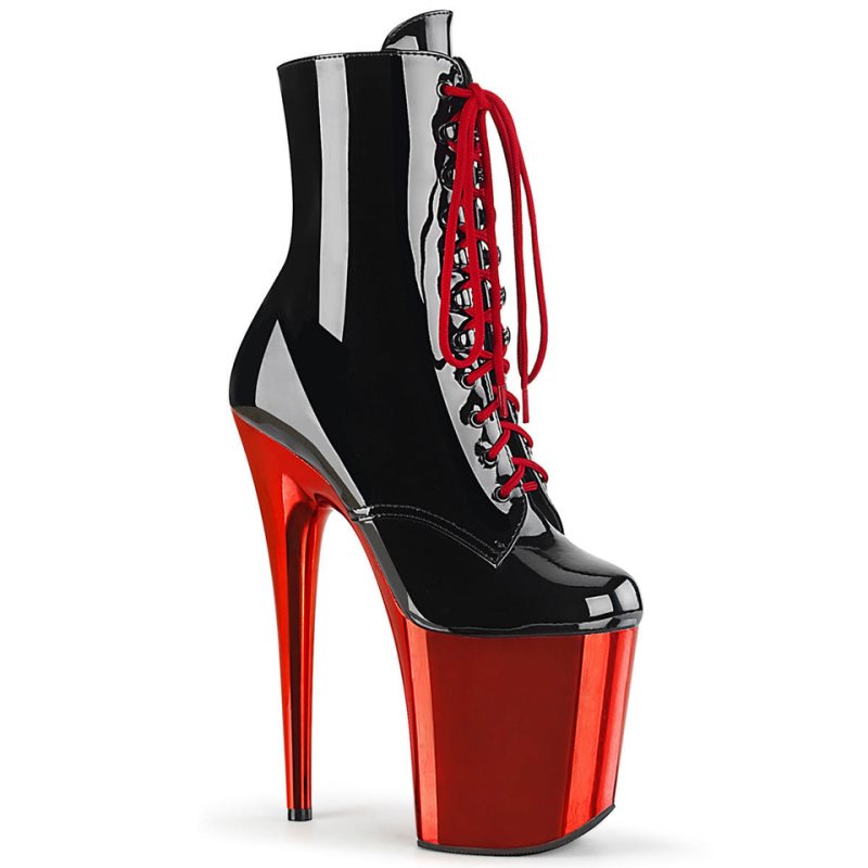 Pleaser Flamingo-1020 Laarzen Dames Zwart Rood | BELGIE BEJATFBK