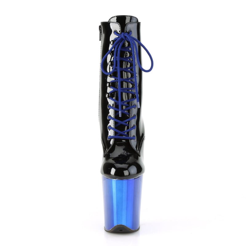Pleaser Flamingo-1020 Laarzen Dames Zwart Blauw | BELGIE BEYJILTR