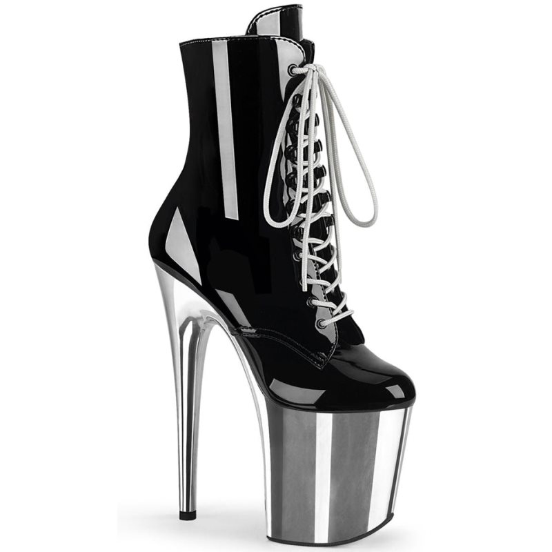 Pleaser Flamingo-1020 Laarzen Dames Zwart Zilver | BELGIE BEJFRZOX