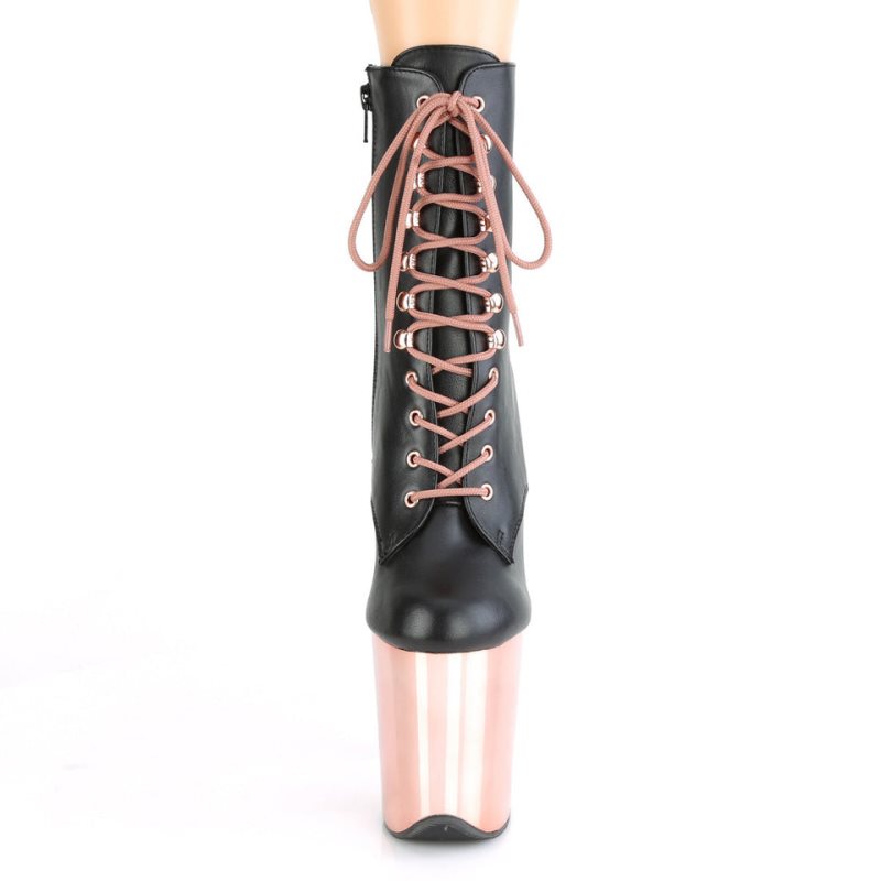 Pleaser Flamingo-1020 Vegan Leather Laarzen Dames Zwart Roze Goud | BELGIE BEFADIXZ