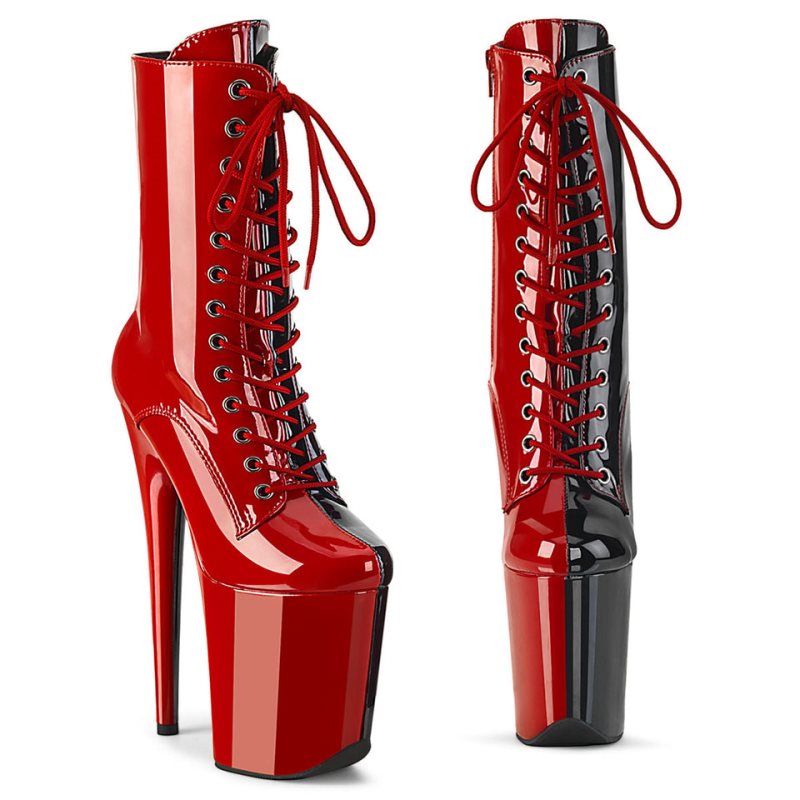 Pleaser Flamingo-1040TT Laarzen Dames Rood Zwart | BELGIE BECXIVZG