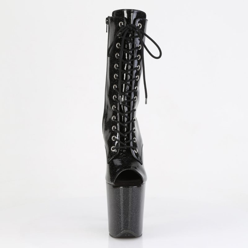 Pleaser Flamingo-1041GP Glitter Laarzen Dames Zwart | BELGIE BEUMYXED