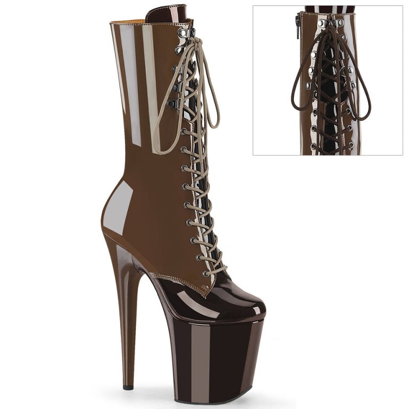 Pleaser Flamingo-1054DC Laarzen Dames Koffie Donkerbruin | BELGIE BEFJGAOY