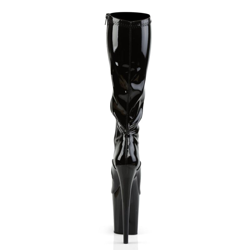 Pleaser Flamingo-2000 Knie Laarzen Dames Zwart | BELGIE BEHJIUOC
