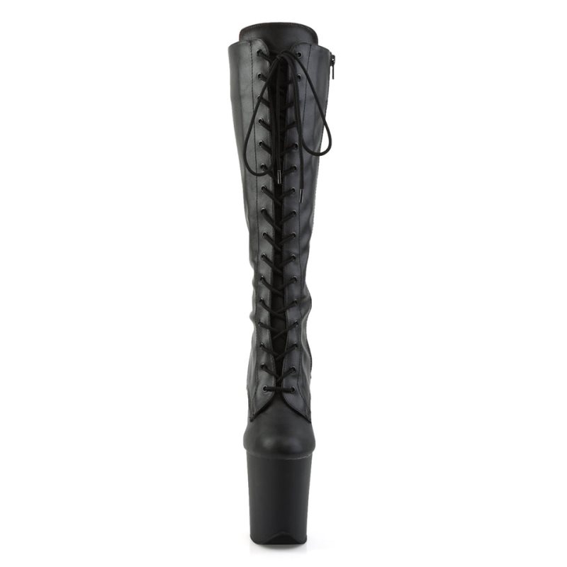 Pleaser Flamingo-2023 Vegan Leather Knie Laarzen Dames Zwart | BELGIE BEJNFQYA