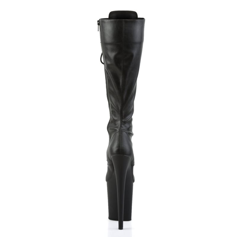 Pleaser Flamingo-2023 Vegan Leather Knie Laarzen Dames Zwart | BELGIE BEJNFQYA