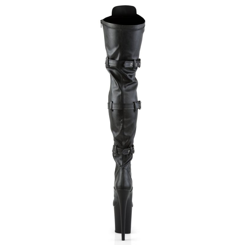 Pleaser Flamingo-3028 Vegan Leather Hoge Hakken Dames Zwart | BELGIE BEDAVEMZ