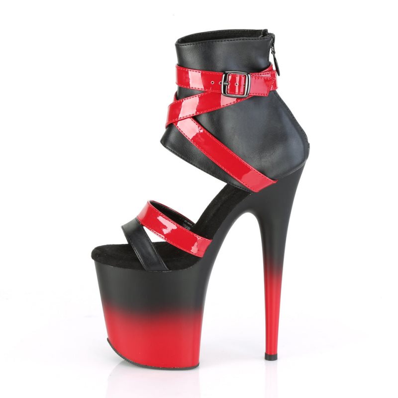 Pleaser Flamingo-800-15 Vegan Leather Hakken Dames Zwart Rood | BELGIE BEHRKAVC