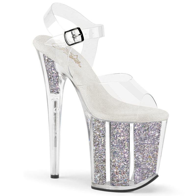 Pleaser Flamingo-808G Hakken Dames Zilver | BELGIE BEVUGMHT