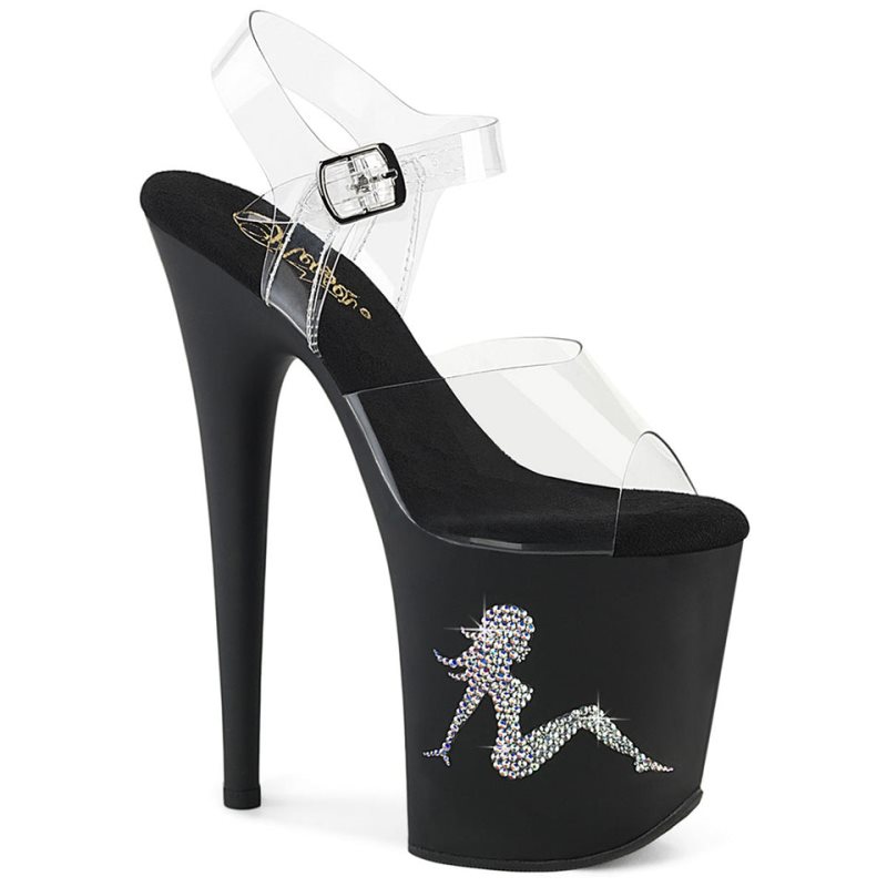 Pleaser Flamingo-808TGRS Hakken Dames Zwart | BELGIE BEWYXHGU