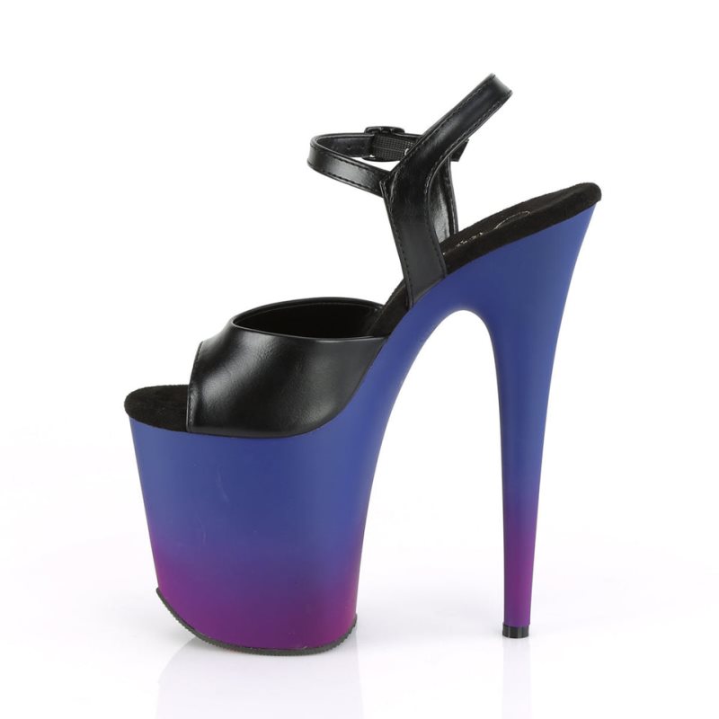 Pleaser Flamingo-809BP Vegan Leather Hakken Dames Zwart Blauw | BELGIE BEANUMGC