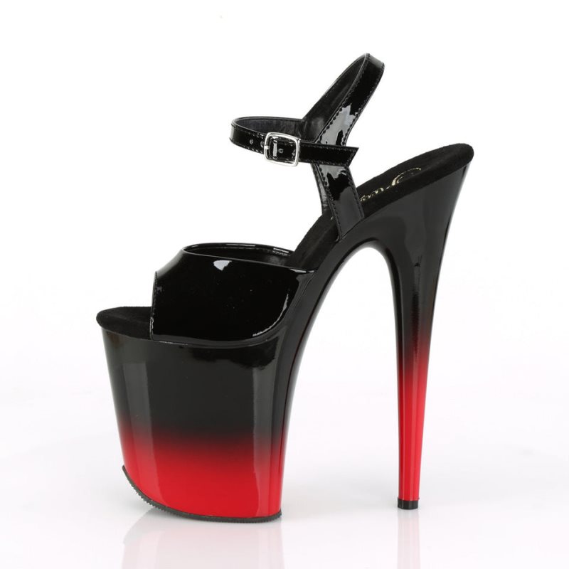 Pleaser Flamingo-809BR-H Hakken Dames Zwart Rood | BELGIE BENOBEPY
