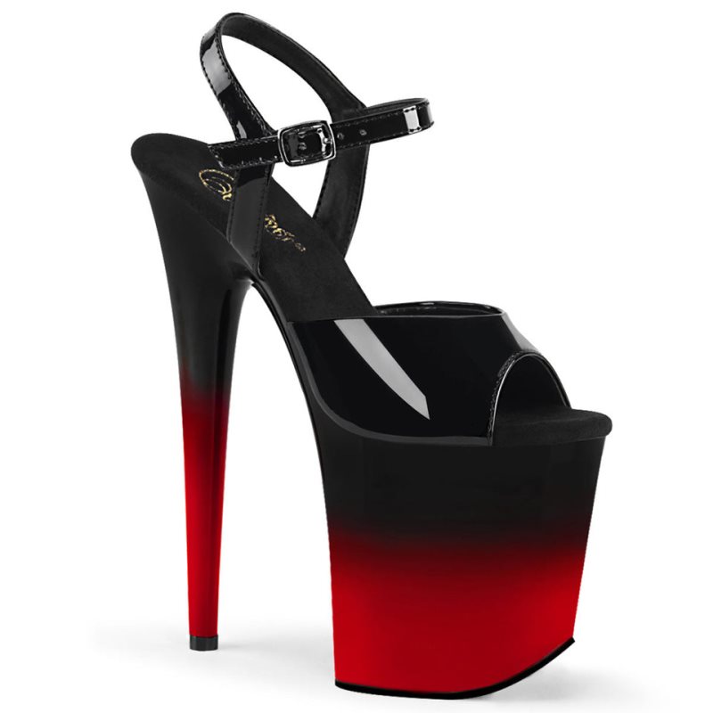 Pleaser Flamingo-809BR-H Hakken Dames Zwart Rood | BELGIE BENOBEPY