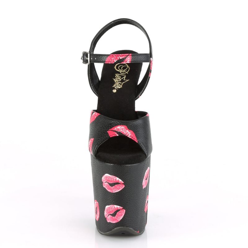 Pleaser Flamingo-809KISSES Vegan Leather Hakken Dames Zwart | BELGIE BELRQYMA
