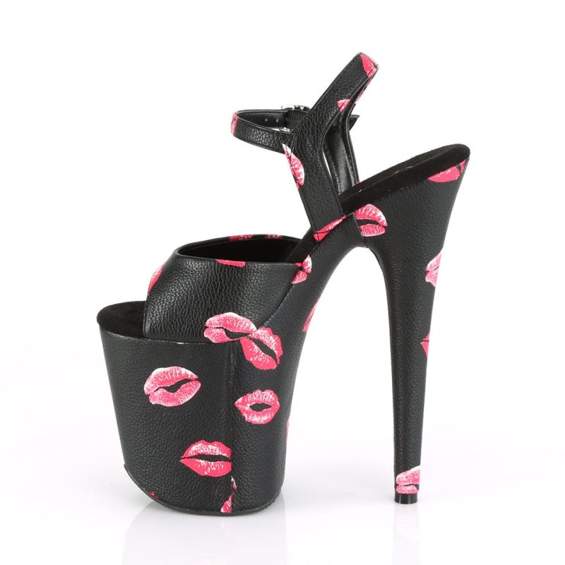 Pleaser Flamingo-809KISSES Vegan Leather Hakken Dames Zwart | BELGIE BELRQYMA