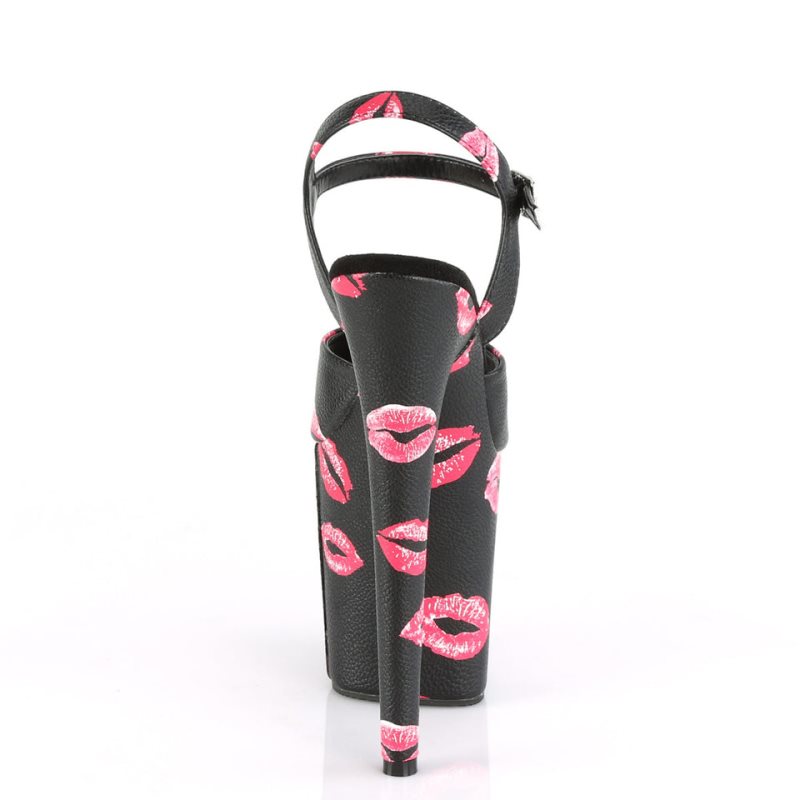 Pleaser Flamingo-809KISSES Vegan Leather Hakken Dames Zwart | BELGIE BELRQYMA