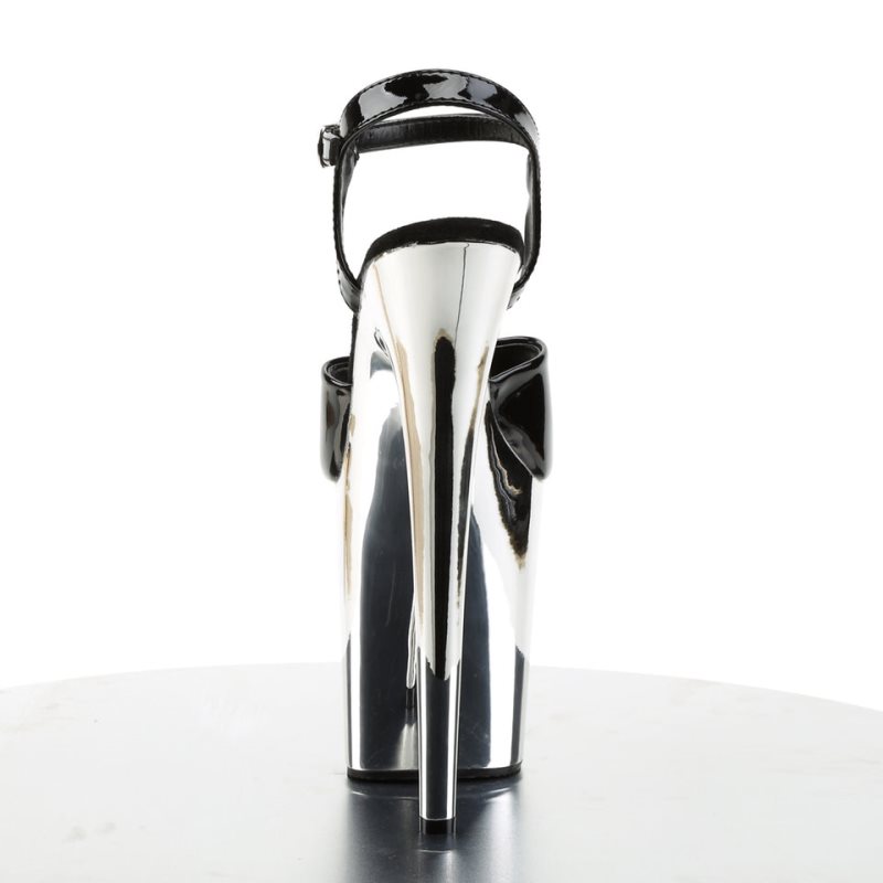 Pleaser Flamingo-809 Hakken Dames Zwart Zilver | BELGIE BEKBXQNS
