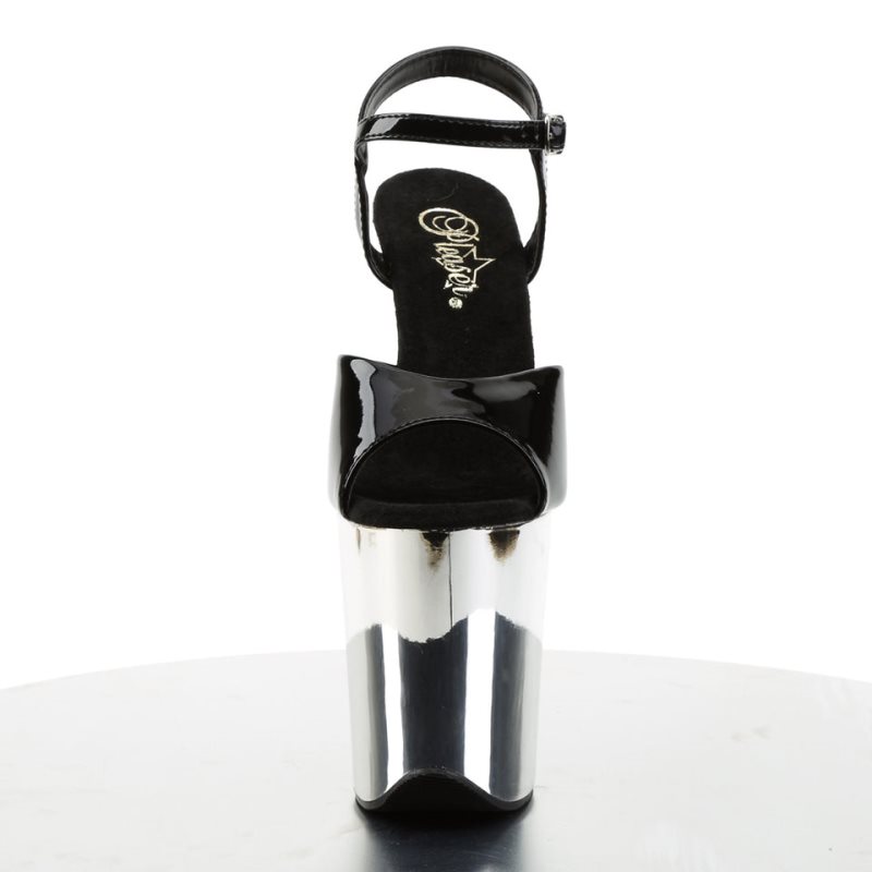 Pleaser Flamingo-809 Hakken Dames Zwart Zilver | BELGIE BEKBXQNS