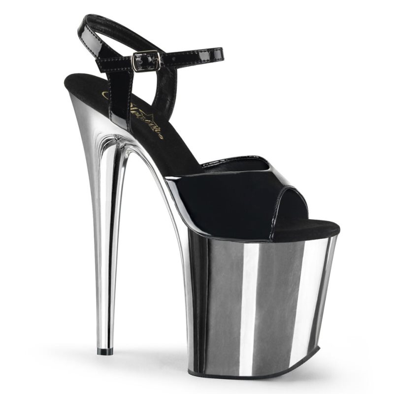 Pleaser Flamingo-809 Hakken Dames Zwart Zilver | BELGIE BEKBXQNS