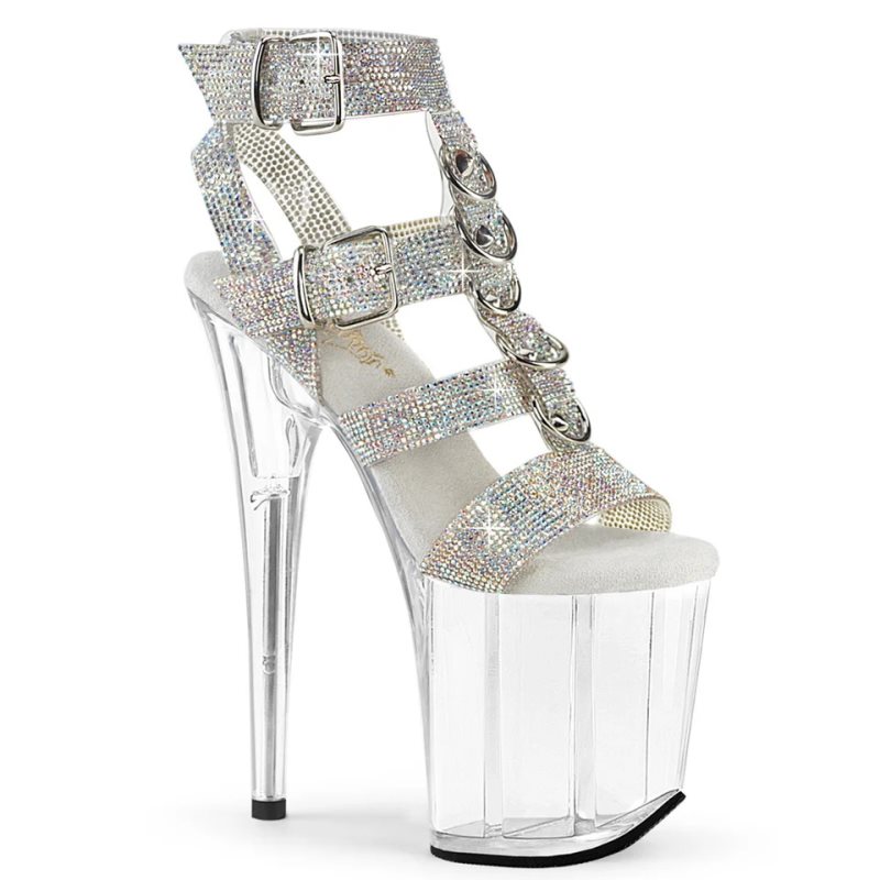 Pleaser Flamingo-856RS Rhinestones Hakken Dames Zilver | BELGIE BEKINXVW