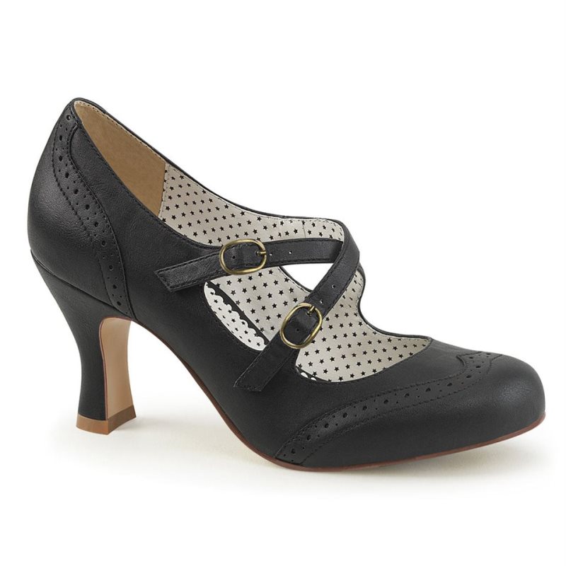 Pleaser Flapper-35 Vegan Leather Hakken Dames Zwart | BELGIE BEQRPGFI