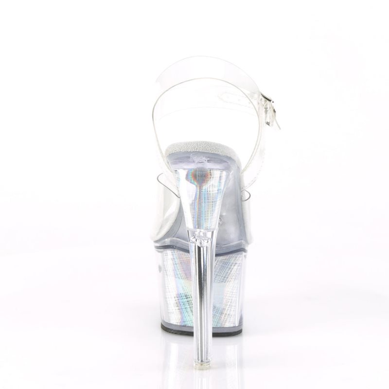Pleaser Flashdance-708CH Hologram Hakken Dames Zilver | BELGIE BESRLWKJ