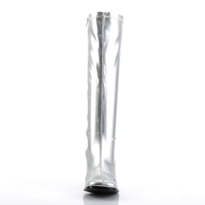 Pleaser Gogo-300 Knie Laarzen Dames Zilver | BELGIE BEZPCHAL
