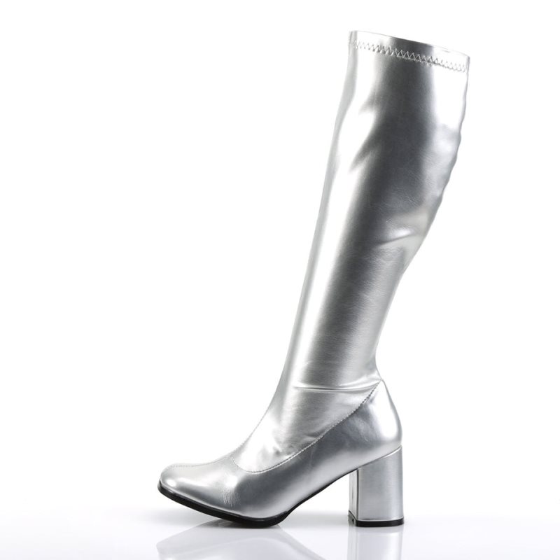 Pleaser Gogo-300 Knie Laarzen Dames Zilver | BELGIE BEZPCHAL