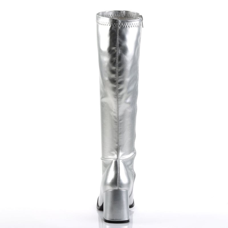 Pleaser Gogo-300 Knie Laarzen Dames Zilver | BELGIE BEZPCHAL