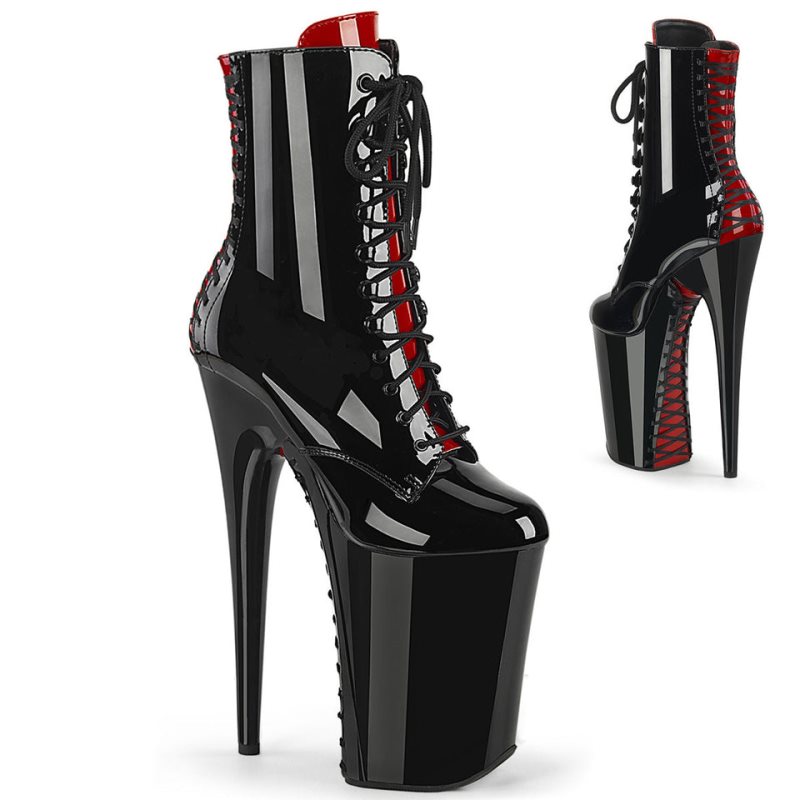 Pleaser Infinity-1020FH Laarzen Dames Zwart Rood | BELGIE BEVFJUXA
