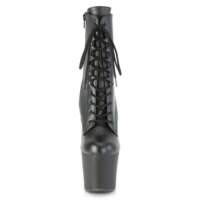 Pleaser Irongrip-1020 Vegan Leather Laarzen Dames Zwart Zilver | BELGIE BEMRLGZA