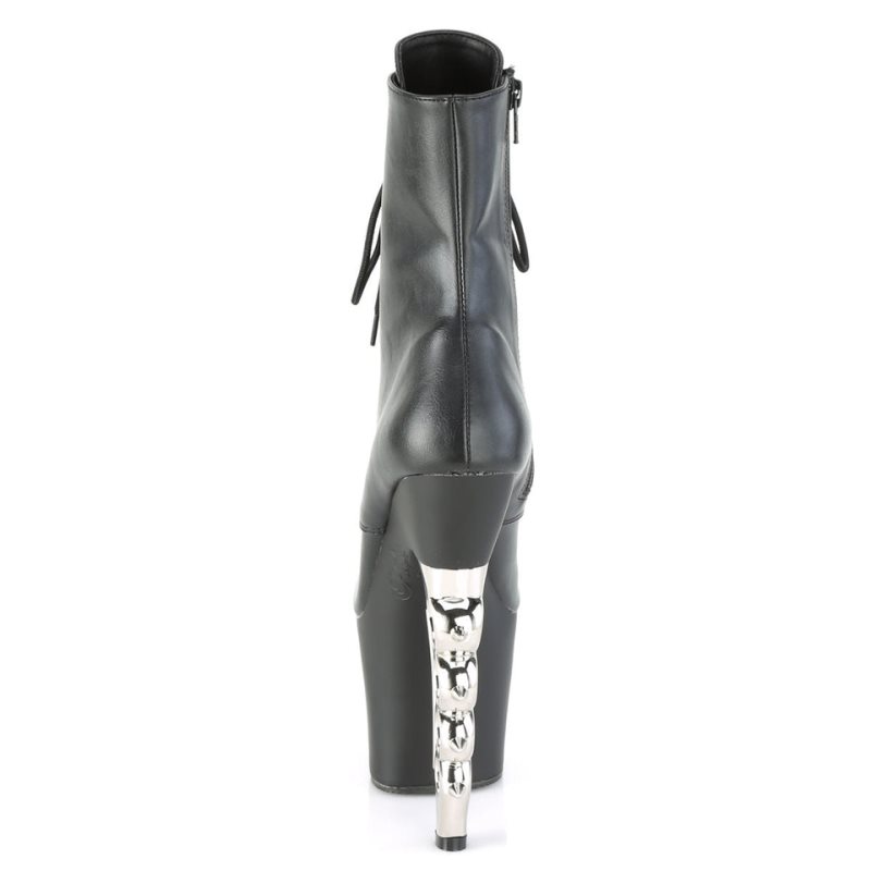 Pleaser Irongrip-1020 Vegan Leather Laarzen Dames Zwart Zilver | BELGIE BEMRLGZA