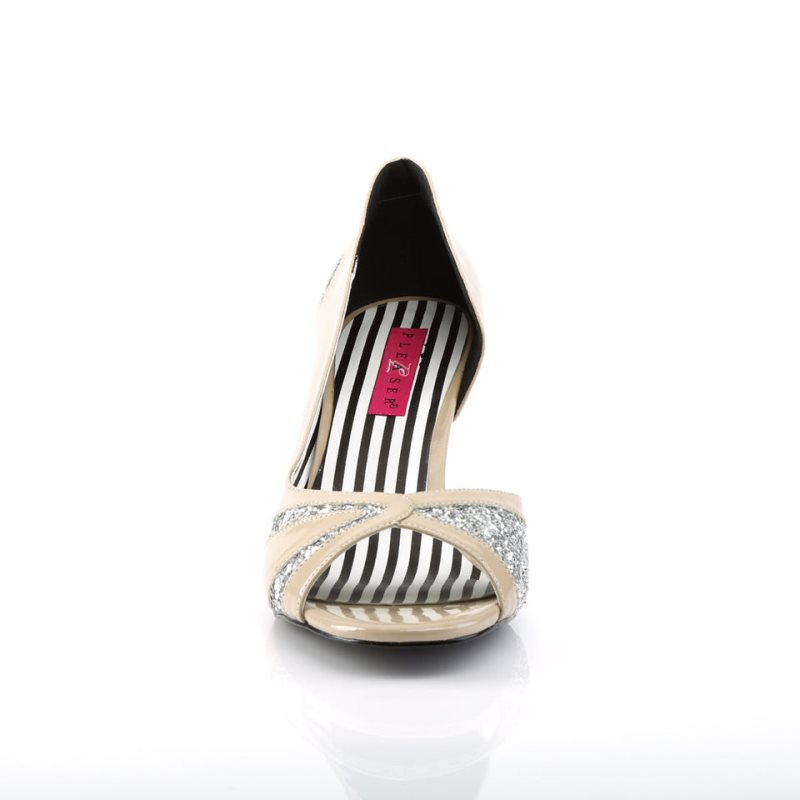 Pleaser Jenna-03 Hakken Dames Beige Zilver | BELGIE BEERAJUC