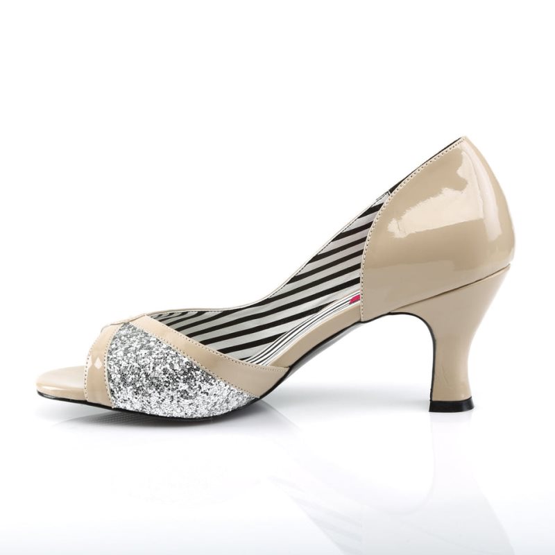 Pleaser Jenna-03 Hakken Dames Beige Zilver | BELGIE BEERAJUC