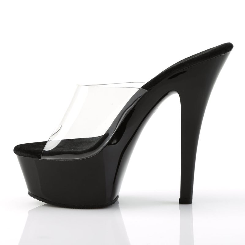Pleaser Kiss-201 Badslippers Plateauzool Dames Zwart | BELGIE BELAHIYC