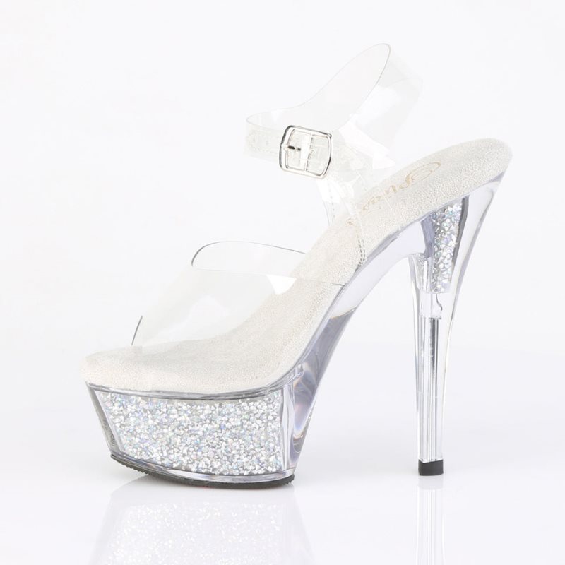 Pleaser Kiss-208RSI Rhinestones Hakken Dames Zilver | BELGIE BEYAQOJH